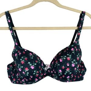 Victoria's Secret Lined Demi Black Floral Bra Size 34D